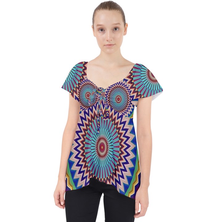 Kaleidoscope Geometric Circles Lace Front Dolly Top