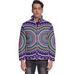 Kaleidoscope Geometric Circles Men s Puffer Bubble Jacket Coat by Ravend