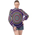 Kaleidoscope Geometric Circles High Neck Long Sleeve Chiffon Top View1