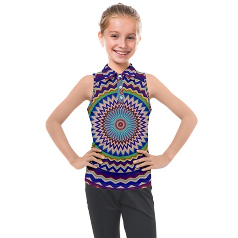 Kaleidoscope Geometric Circles Kids  Sleeveless Polo Tee by Ravend