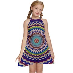 Kaleidoscope Geometric Circles Kids  Halter Collar Waist Tie Chiffon Dress by Ravend