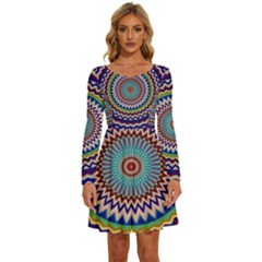 Kaleidoscope Geometric Circles Long Sleeve Wide Neck Velvet Dress