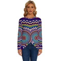 Kaleidoscope Geometric Circles Long Sleeve Crew Neck Pullover Top by Ravend