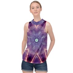 Abstract Glow Kaleidoscopic Light High Neck Satin Top by Ravend