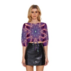 Abstract Glow Kaleidoscopic Light Mid Sleeve Drawstring Hem Top