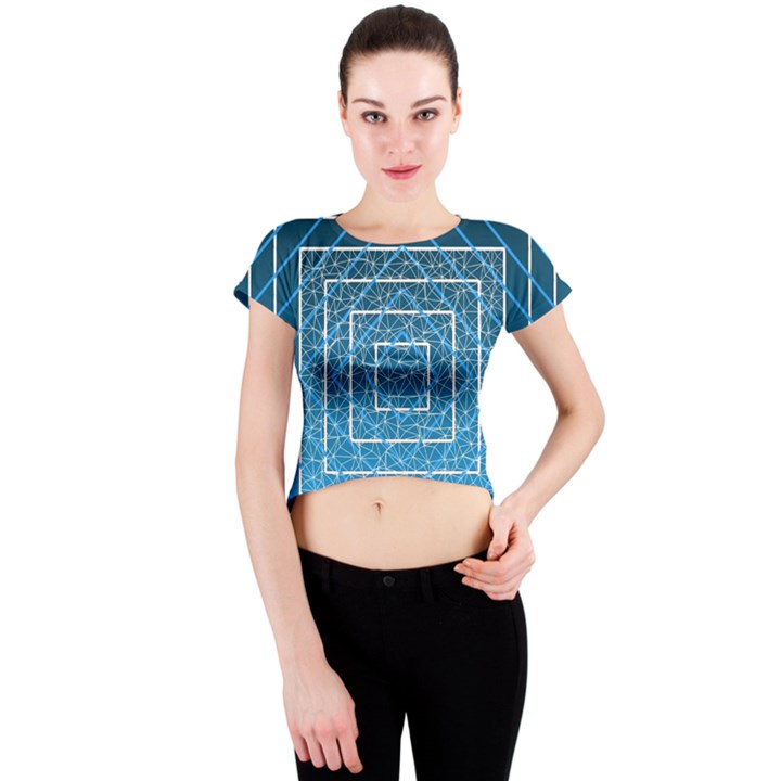 Network Social Abstract Crew Neck Crop Top