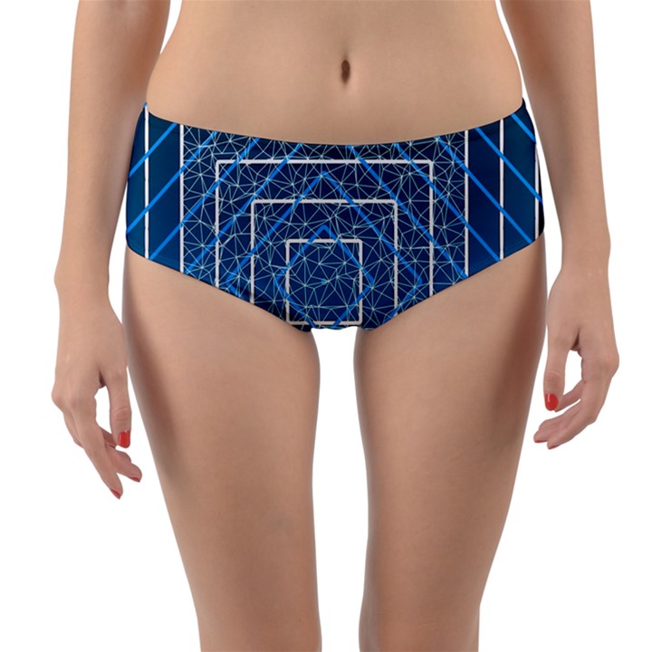 Network Social Abstract Reversible Mid-Waist Bikini Bottoms