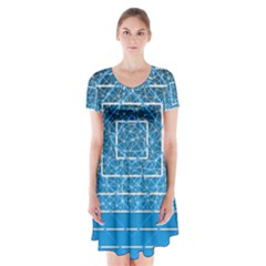 Network Social Abstract Short Sleeve V-neck Flare Dress