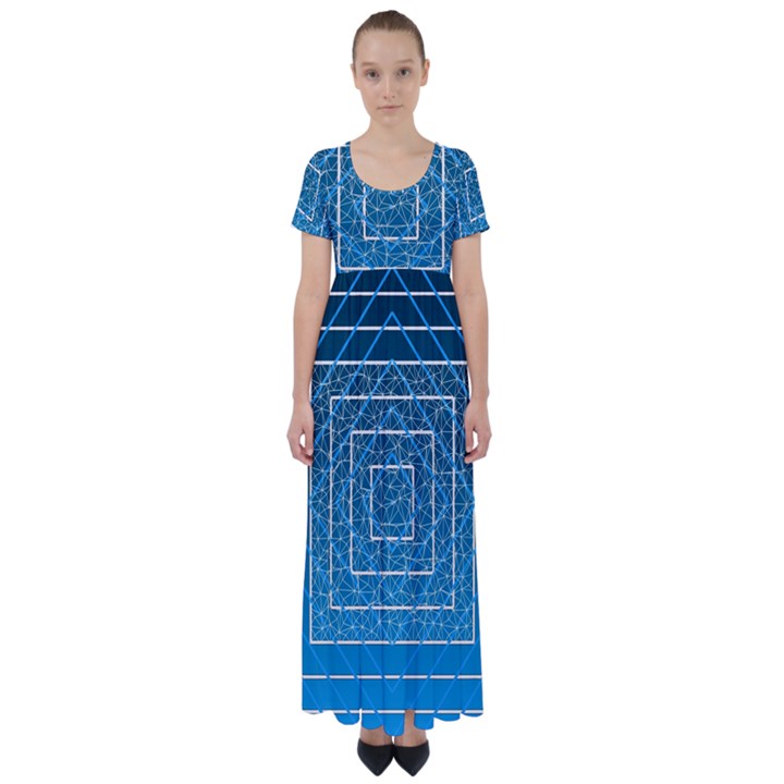 Network Social Abstract High Waist Short Sleeve Maxi Dress