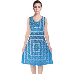 Network Social Abstract V-Neck Midi Sleeveless Dress 