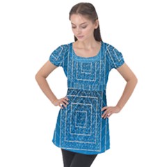 Network Social Abstract Puff Sleeve Tunic Top