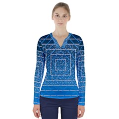 Network Social Abstract V-Neck Long Sleeve Top