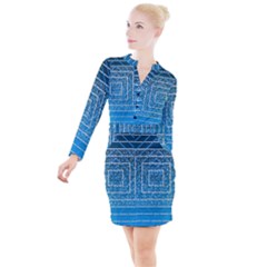 Network Social Abstract Button Long Sleeve Dress