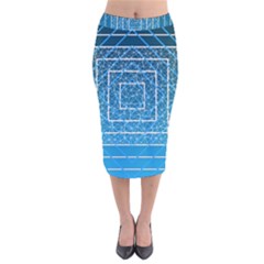 Network Social Abstract Velvet Midi Pencil Skirt