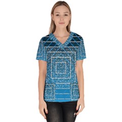 Network Social Abstract Women s V-Neck Scrub Top