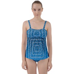 Network Social Abstract Twist Front Tankini Set