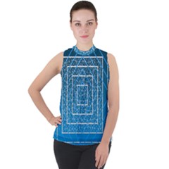 Network Social Abstract Mock Neck Chiffon Sleeveless Top