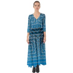 Network Social Abstract Button Up Boho Maxi Dress