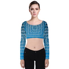 Network Social Abstract Velvet Long Sleeve Crop Top