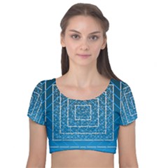 Network Social Abstract Velvet Short Sleeve Crop Top 