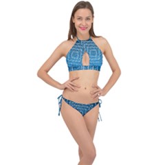 Network Social Abstract Cross Front Halter Bikini Set