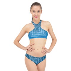 Network Social Abstract High Neck Bikini Set