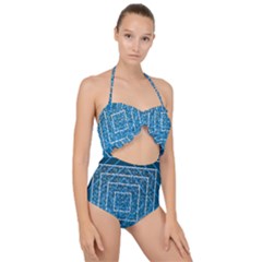 Network Social Abstract Scallop Top Cut Out Swimsuit