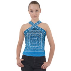 Network Social Abstract Cross Neck Velour Top