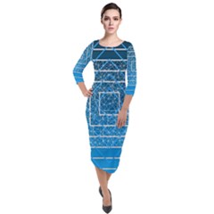 Network Social Abstract Quarter Sleeve Midi Velour Bodycon Dress