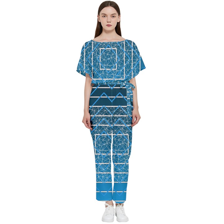 Network Social Abstract Batwing Lightweight Chiffon Jumpsuit