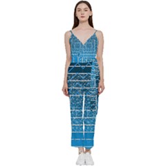 Network Social Abstract V-Neck Spaghetti Strap Tie Front Jumpsuit