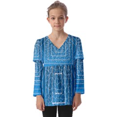 Network Social Abstract Kids  V Neck Casual Top