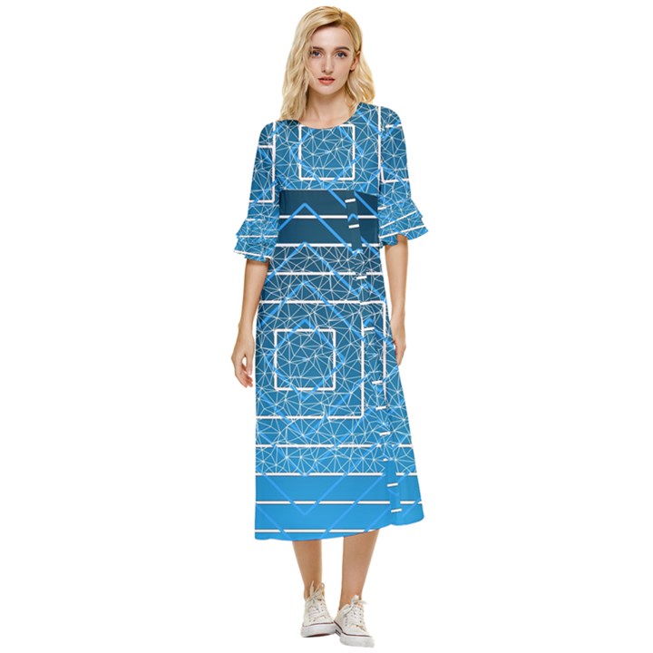 Network Social Abstract Double Cuff Midi Dress