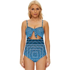 Network Social Abstract Knot Front One-Piece Swimsuit