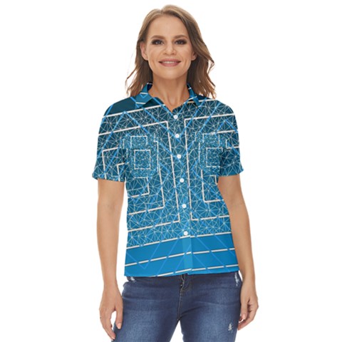 Network Social Abstract Women s Short Sleeve Double Pocket Shirt by Ravend