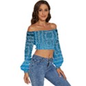 Network Social Abstract Long Sleeve Crinkled Weave Crop Top View3