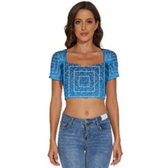 Network Social Abstract Short Sleeve Square Neckline Crop Top 