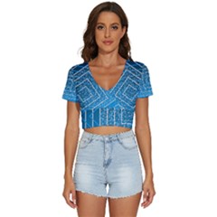 Network Social Abstract V-Neck Crop Top