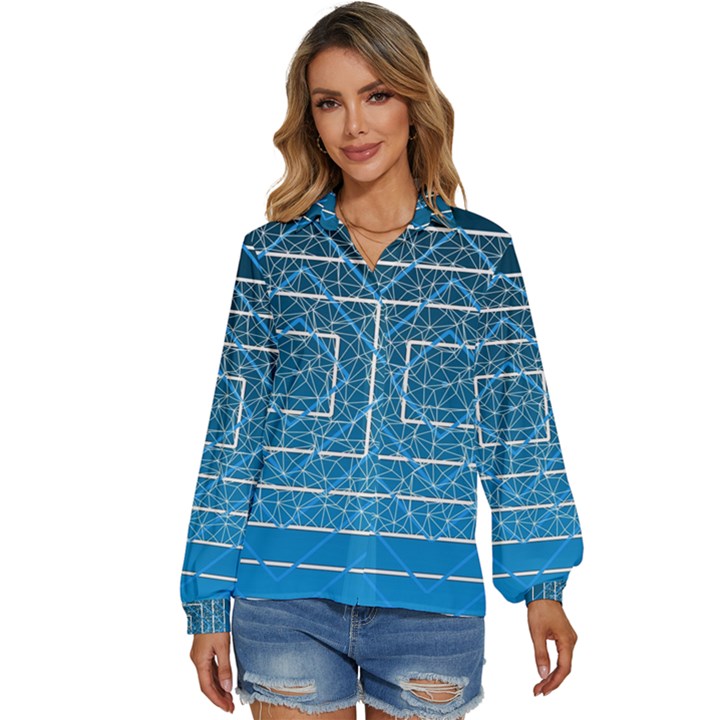 Network Social Abstract Women s Long Sleeve Button Down Shirt