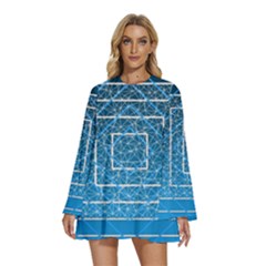 Network Social Abstract Round Neck Long Sleeve Bohemian Style Chiffon Mini Dress