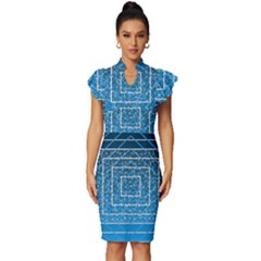 Network Social Abstract Vintage Frill Sleeve V-Neck Bodycon Dress