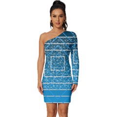 Network Social Abstract Long Sleeve One Shoulder Mini Dress