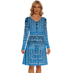 Network Social Abstract Long Sleeve Dress With Pocket