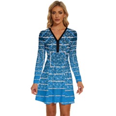 Network Social Abstract Long Sleeve Deep V Mini Dress 