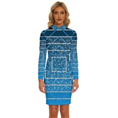 Network Social Abstract Long Sleeve Shirt Collar Bodycon Dress