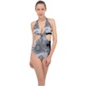 Apple Males Almond Bread Abstract Halter Front Plunge Swimsuit View1