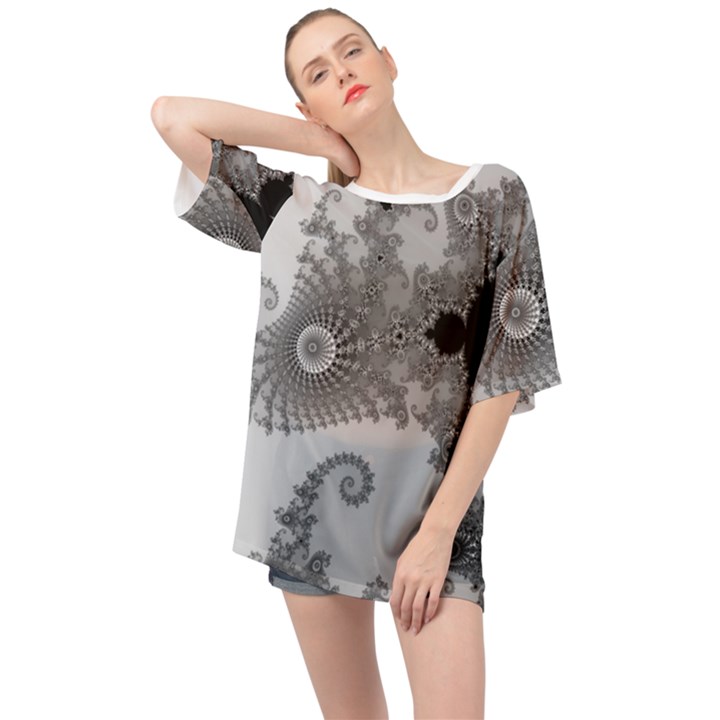 Apple Males Almond Bread Abstract Oversized Chiffon Top