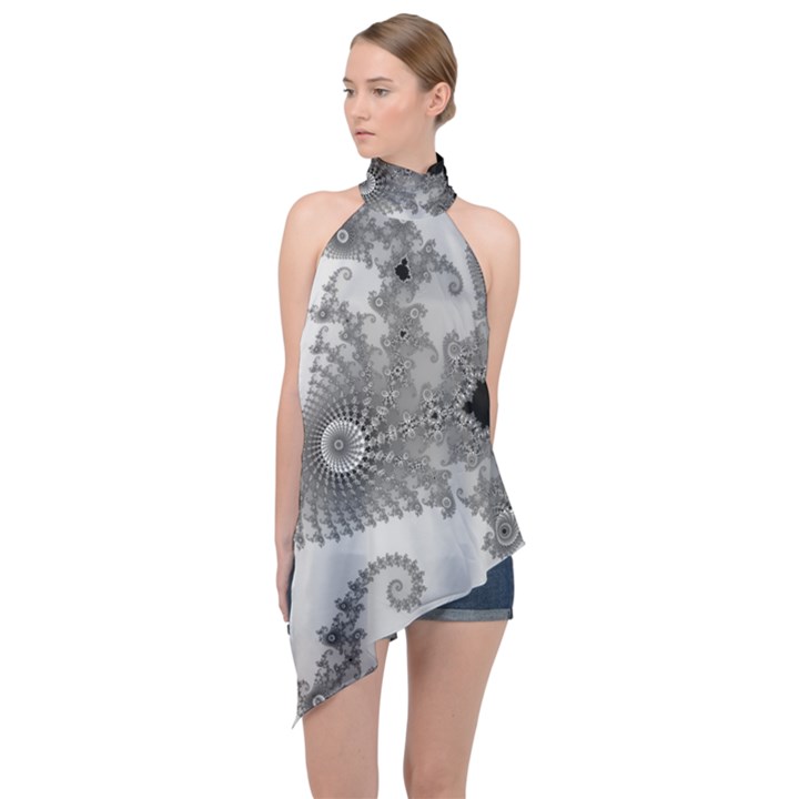 Apple Males Almond Bread Abstract Halter Asymmetric Satin Top