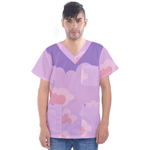 Sky Nature Sunset Clouds Space Fantasy Sunrise Men s V-neck Scrub Top by Ravend