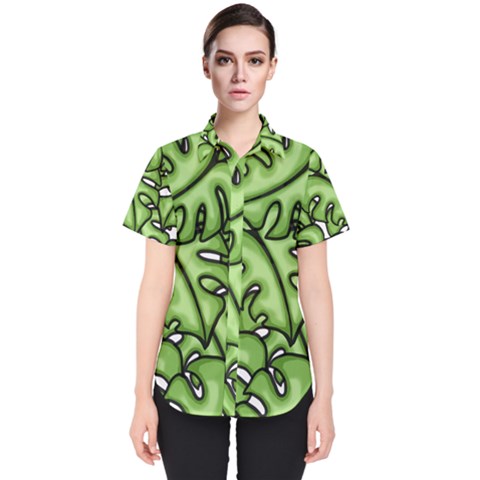 Leaves Nature Monstera Seamless Pattern Repeating Women s Short Sleeve Shirt by Ravend